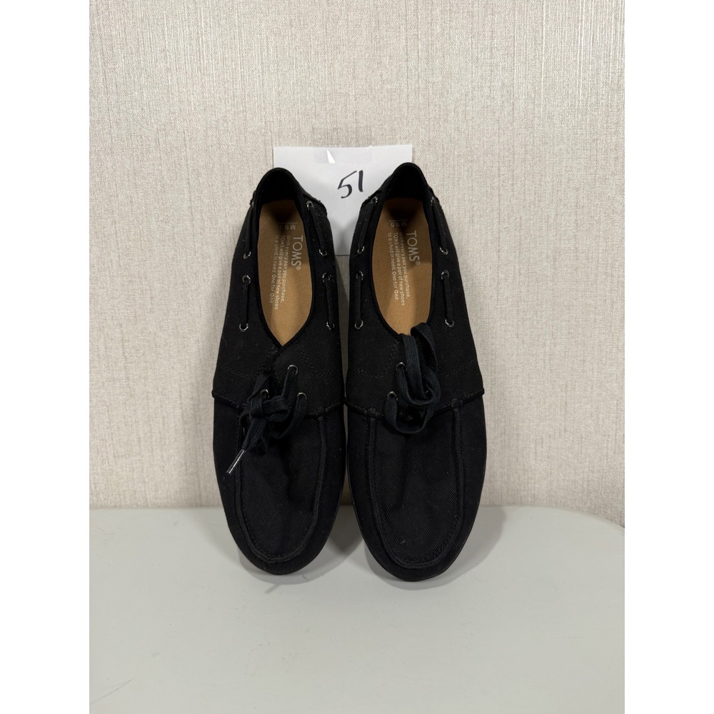 Toms Mens Boat Shoes Black Canvas Lace Up Loafers 10009395 Size 9.5 M